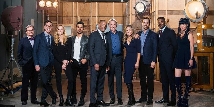 LOS ANGELES - OCTOBER 25: The cast of the CBS series NCIS, scheduled to air on the CBS Television Network.  Pictured: David McCallum, Brian Dietzen, Emily Wickersham, Wilmer Valderrama, Rocky Carroll, Mark Harmon, Maria Bello, Sean Murray, Duane Henry, Pauley Perrette.  (Photo by Kevin Lynch/CBS via Getty Images)